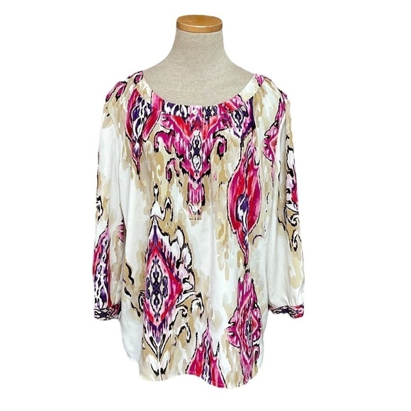 Chico’s Blouse Top Paisely Pink Cream Chico’s Size 12 Large - Picture 1 of 15